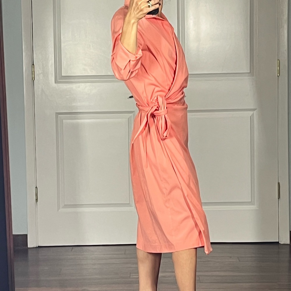 Lafayette 148 New York Reva cotton stretchy wrap shirt dress in coral - Picture 5 of 12